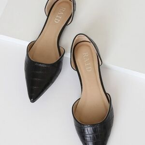 Black Croc-Embossed Women's Flats